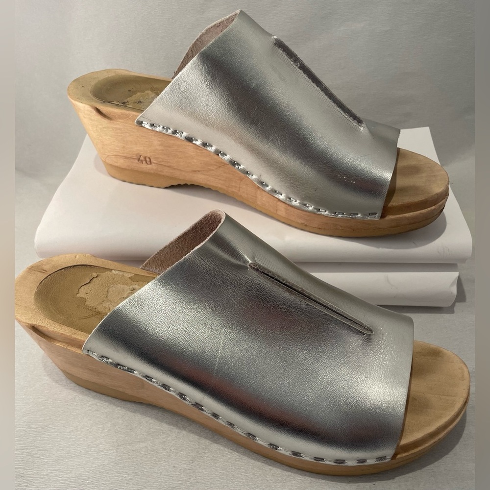 No 6 Silver Open Tie Clog, sz 9